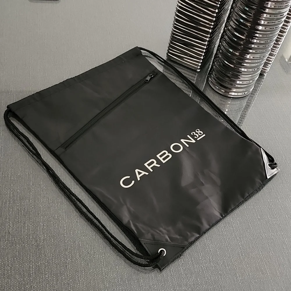 CARBON 38 Black Nylon Logo Drawstring Sling String Bag Backpack Gym Sports